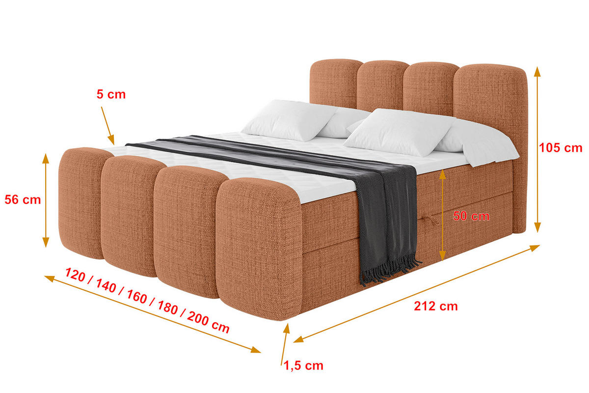BOXBETT mit Matratze H4 und Lattenrost - NINA-Z - 120x200 cm - Apricot - Orange, Holzwerkstoff (120/200cm)