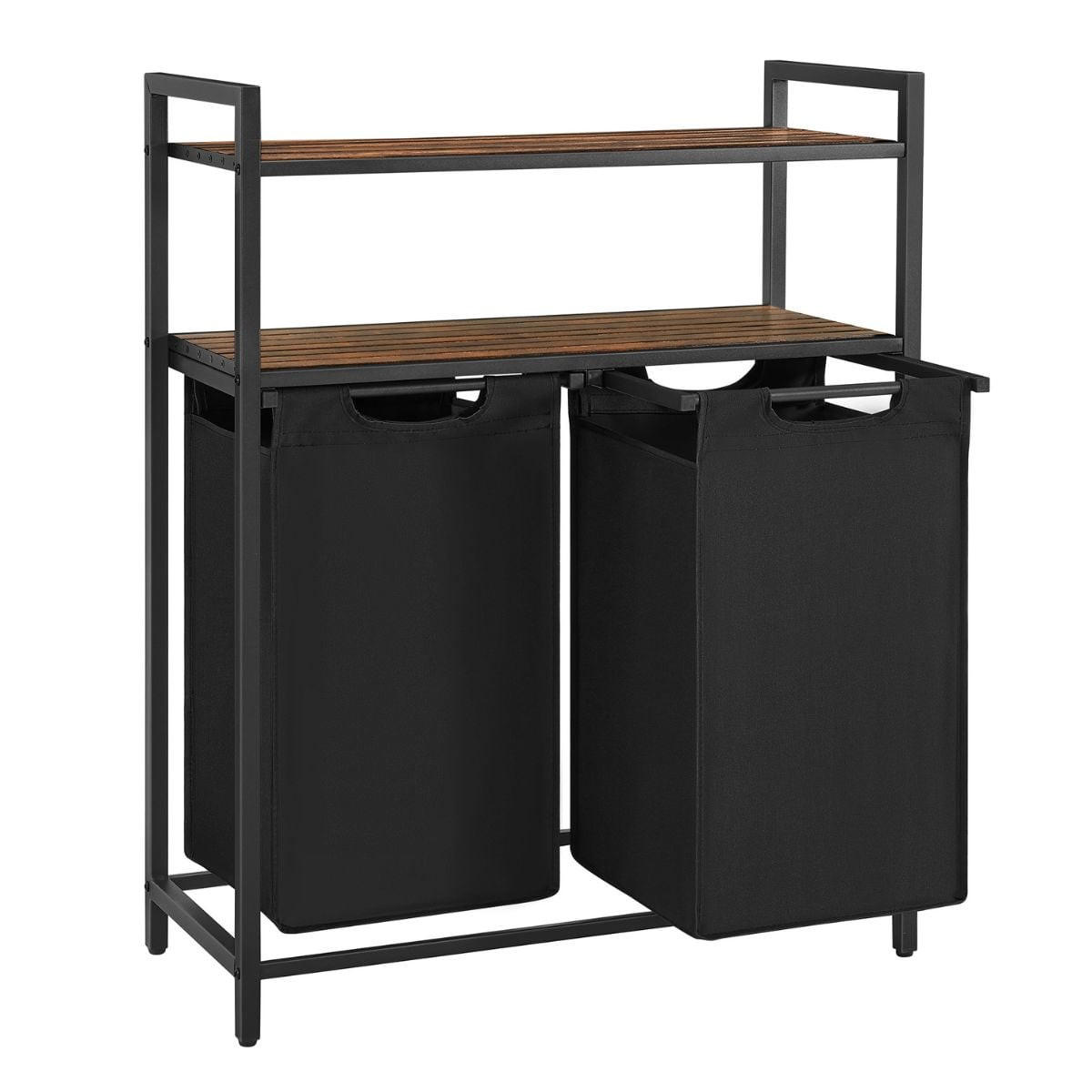 WÄSCHEBEHÄLTER mit 2 Fächern à 46L und 2 Regalen - Schwarz, Holzwerkstoff (33/92/73cm) - Calicosy