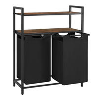 WÄSCHEBEHÄLTER mit 2 Fächern à 46L und 2 Regalen - Schwarz, Holzwerkstoff (33/92/73cm) - Calicosy