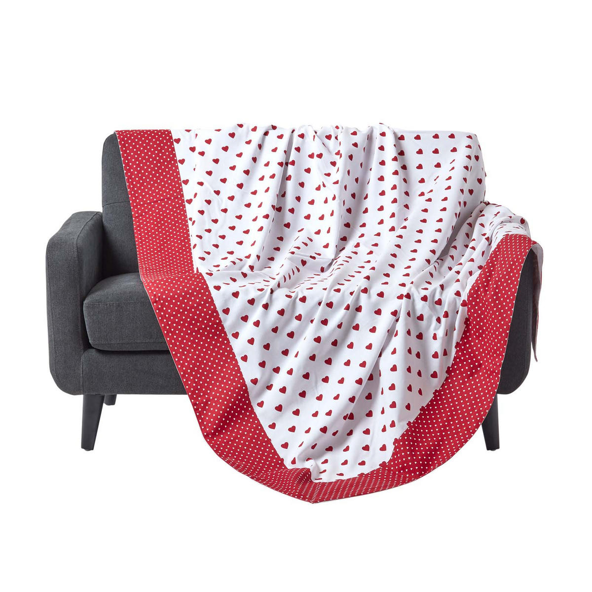 ÜBERWURF 150/200 cm, Herz-Muster, 100% Baumwolle - Rot, Textil (150/200cm) - Homescapes