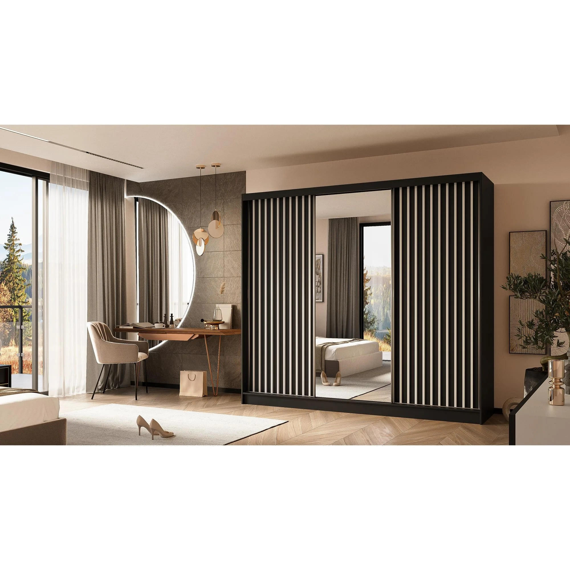 SCHWEBETÜRENSCHRANK Helix 240/216/61 schwarz+weiß - Schwarz/Weiß, Holzwerkstoff (240/216/61cm) - Beautysofa