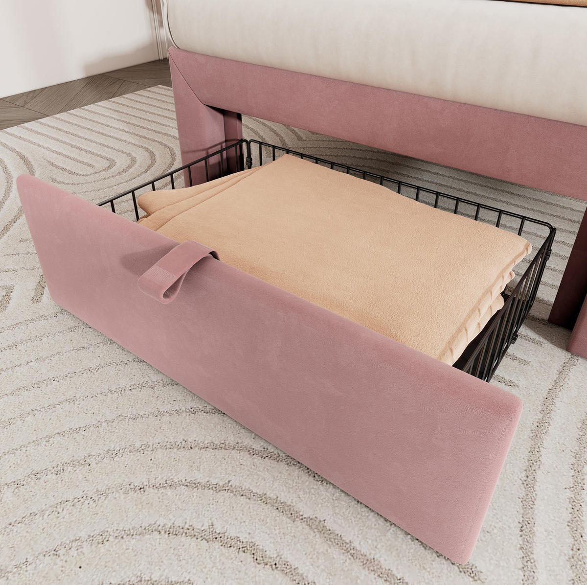 POLSTERBETT 90/200 cm rosa aus Samt mit LED-Beleuchtung und Schublade - Rosa, Textil (90/200cm) - OKMYHOME