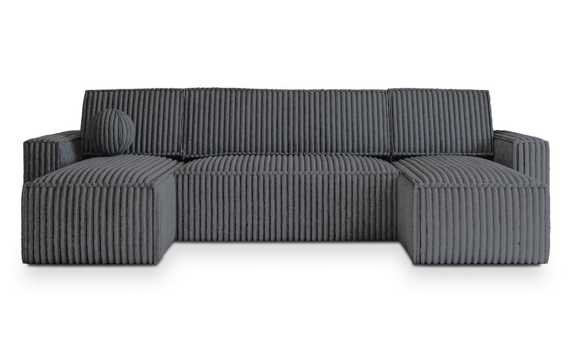 WOHNLANDSCHAFT PESANO T Graphitfarben Kordstoff mit Schlaffunktion - Graphitfarben, Holz (306/85/140cm) - MASSENO