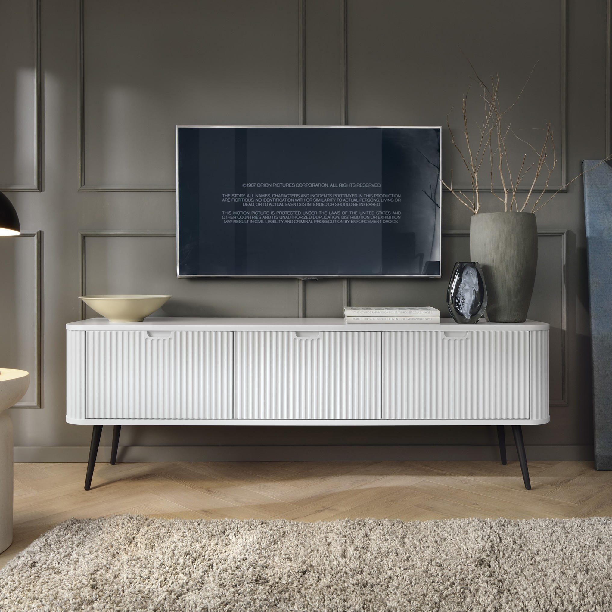 LOWBOARD ZENZERO 168x39x57 cm mit 3 Türen Weiß - Schwarz/Weiß, Holzwerkstoff (168/57/39cm) - MASSENO