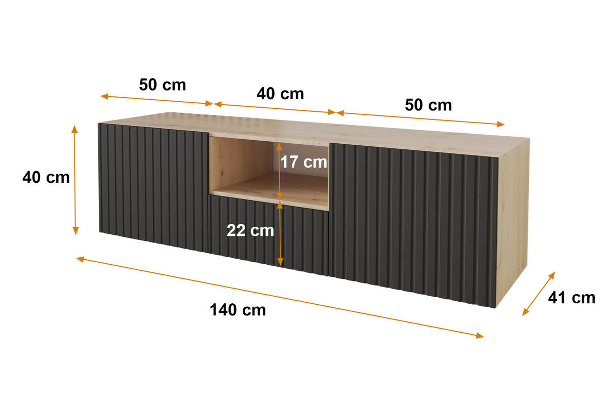 LOWBOARD KITO-W 140x40x41 cm - Artisan / Schwarz - Schwarz, Holzwerkstoff (140/40/41cm) - ALTDECOR