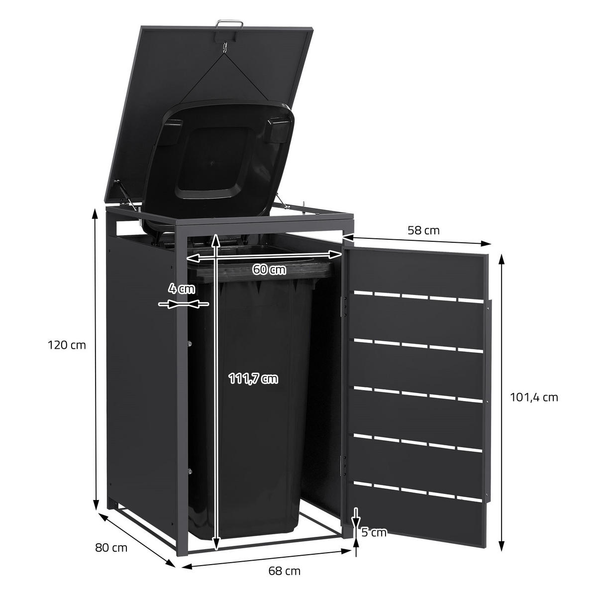 MÜLLTONNENBOX 1er 240L 68x80x120 cm Anthrazit aus Stahl wetterfest - Anthrazit, Metall (80/120/68cm) - ML-DESIGN