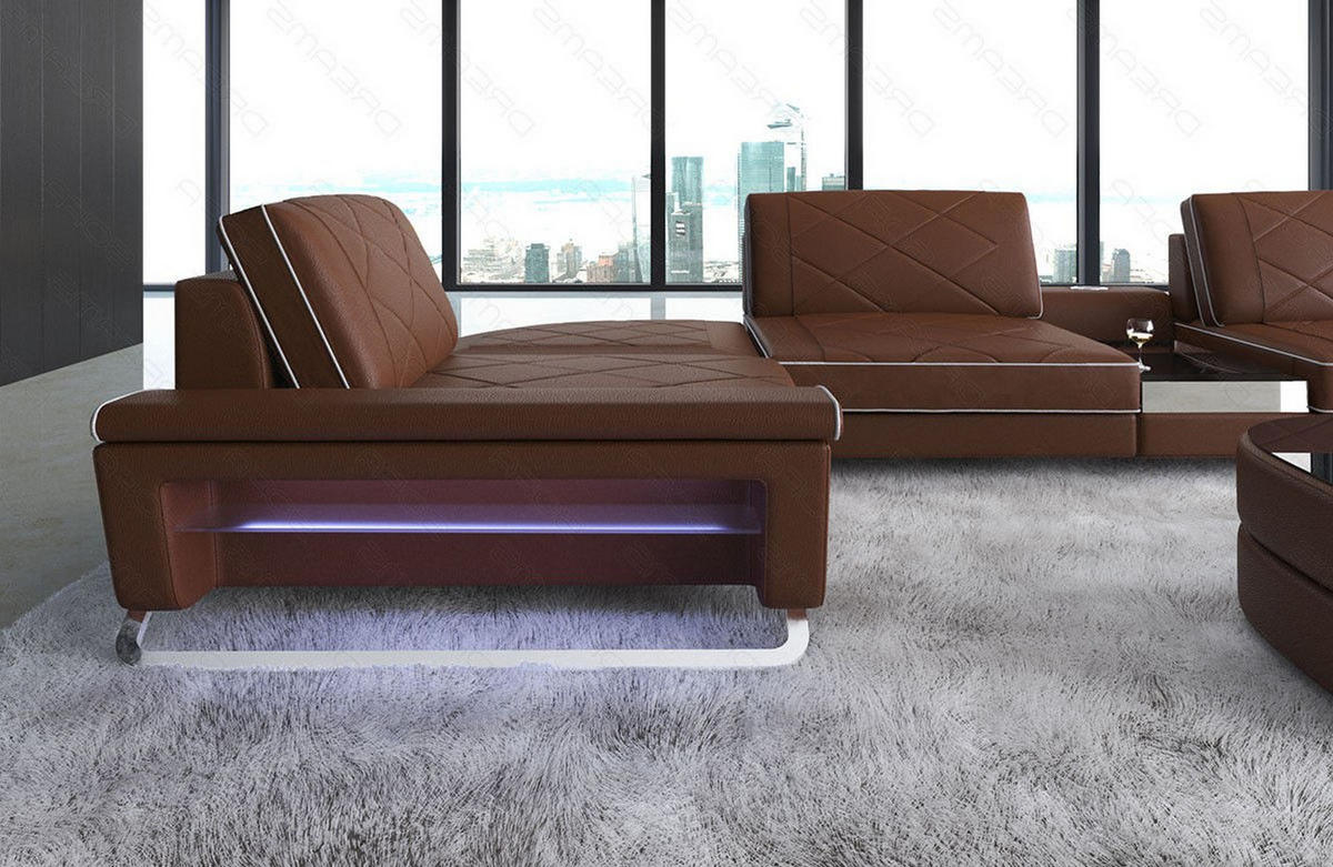 WOHNLANDSCHAFT Bari U - Hellbraun, Leder (456/89/243cm) - Sofa Dreams