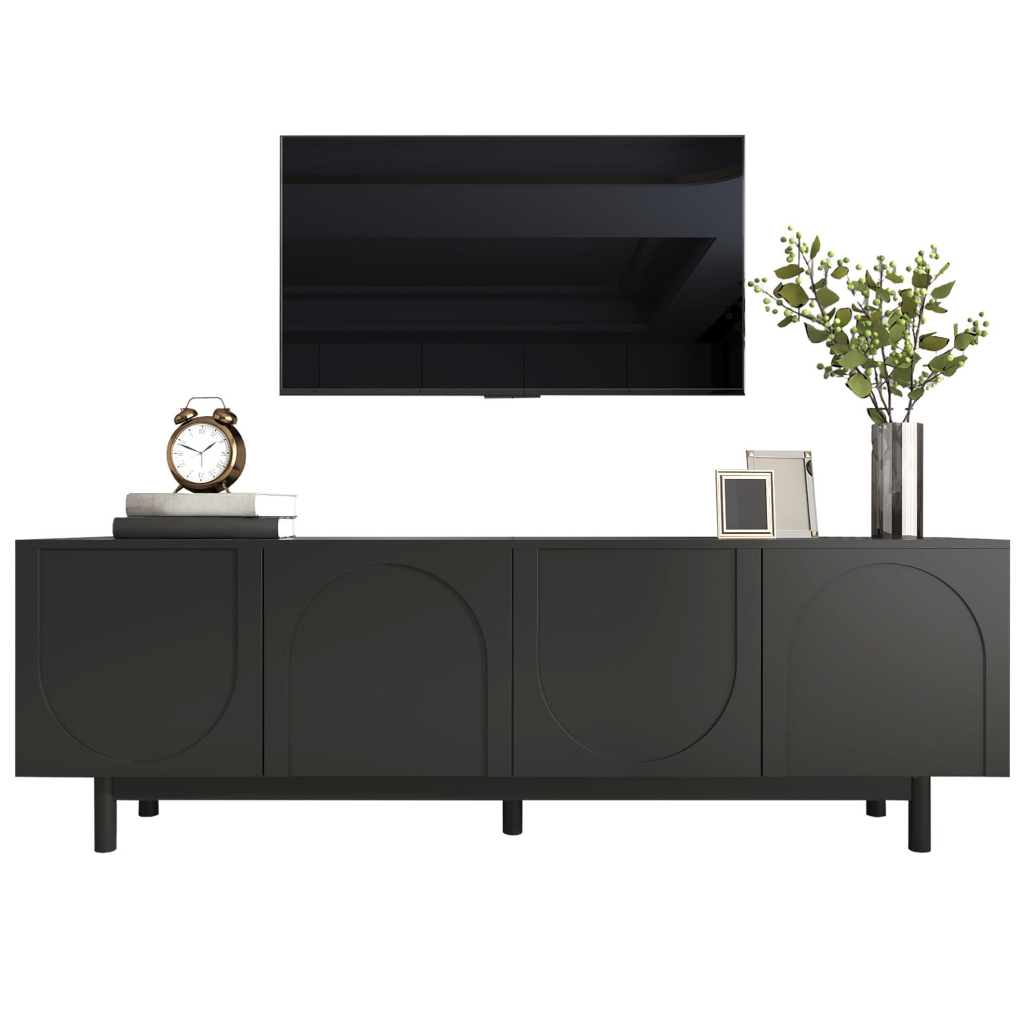 TV-LOWBOARD 175/38/56 cm mit 4 Türen und Push-to-Open-System - Schwarz, Holzwerkstoff (175/56/38cm) - BEAOK