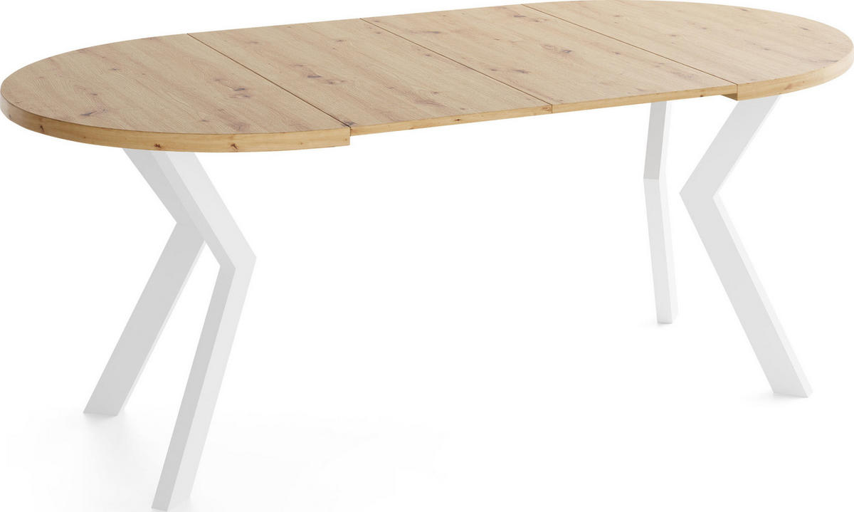 ESSTISCH Savio Weiß rund ausziehbar verlängerbar, Eiche Artisan Hellbraun 90-190/90/77 cm - Braun/Weiß, Holz/Holzwerkstoff (90/190/77cm) - WFL GROUP