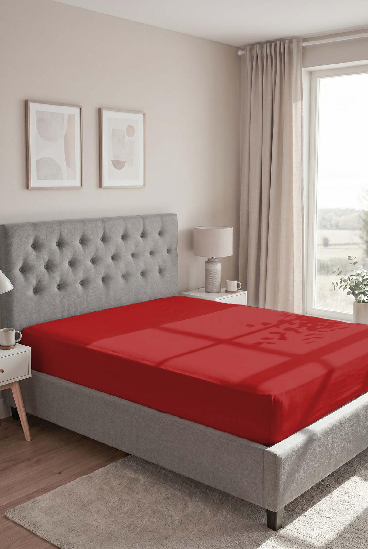 SPANNBETTTUCH Premium Biber rot, 90x190 cm - 100x200 cm - Rot, Textil (100/200cm) - biberna