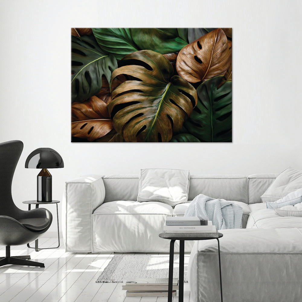 WANDBILD monstera blätter in natürlichen farben - Grün, Textil (60/40cm) - Feeby