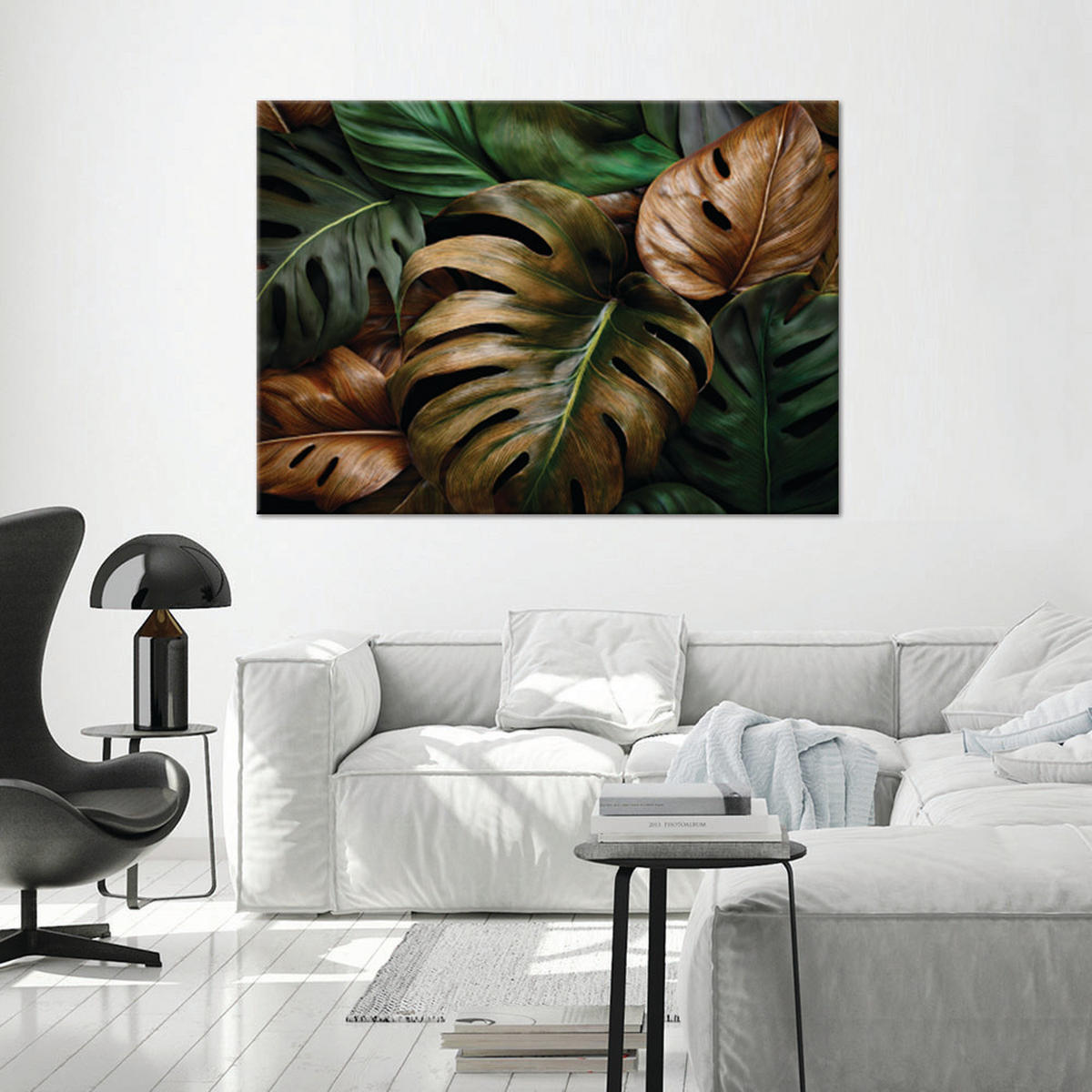 WANDBILD monstera blätter in natürlichen farben - Grün, Textil (60/40cm) - Feeby