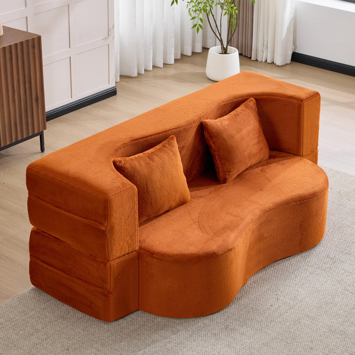 SCHLAFSOFA aus Schaumstoff Orange klappbar als Sofa, Gästebett und Yogamatte mit 2 Kissen - Orange, Kunststoff (180/70/55cm) - Modfu