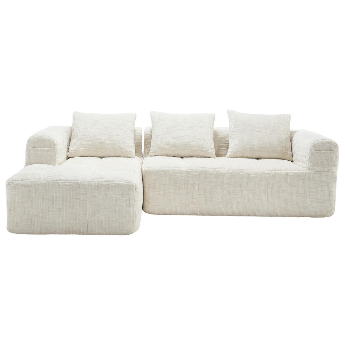 ECKSOFA L-Form 3-Sitzer mit Chaiselongue Chenille Beige 250/158/60 cm - Weiß, Textil (250/158cm) - OKWISH