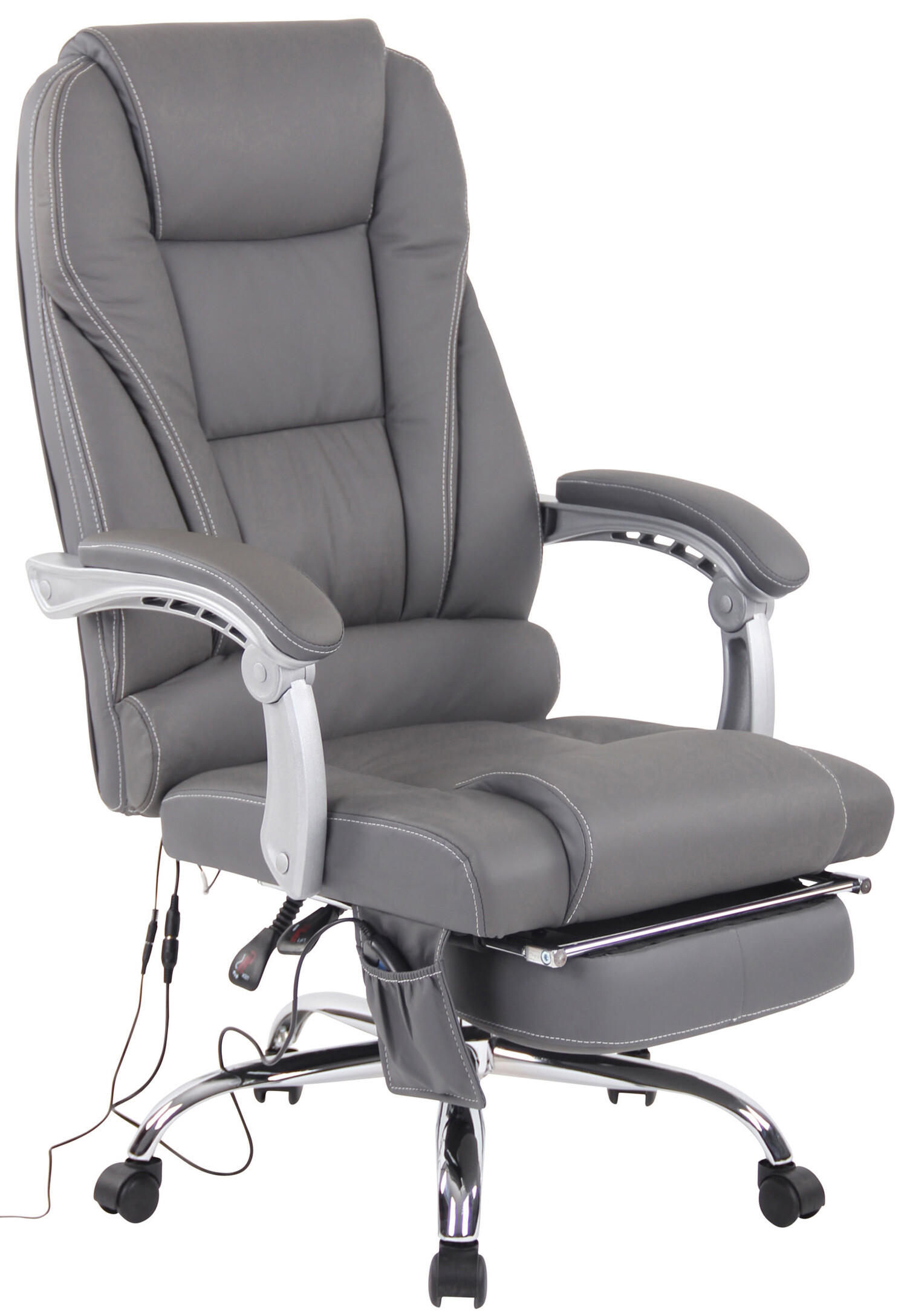 BÜROSTUHL Pacira, Echtleder mit Massagefunktion Grau - Grau, Leder/Metall (68/127/64cm) - TPFLiving