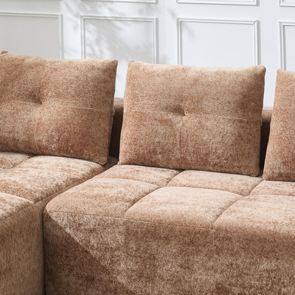 ECKSOFA 5-Sitzer Polyester Hellbraun mit Becherhaltern - Hellbraun, Textil (258/163cm) - WISHDOR
