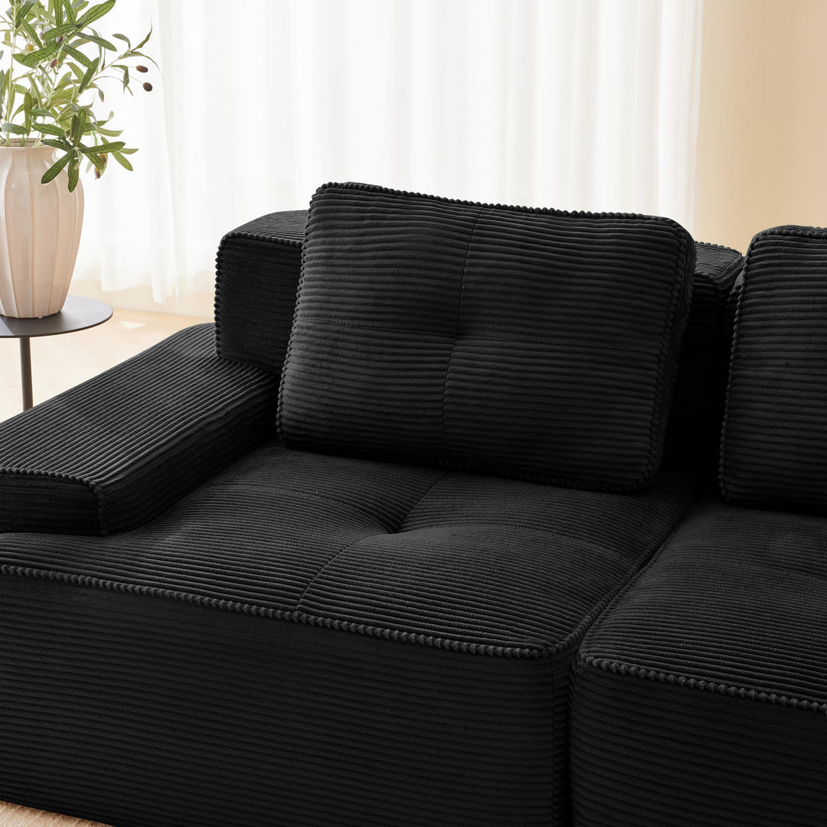 3-SITZER Sofa 177x104x69 cm aus Cordstoff rahmenlos modular, schwarz - Schwarz, Textil (104/69/177cm)