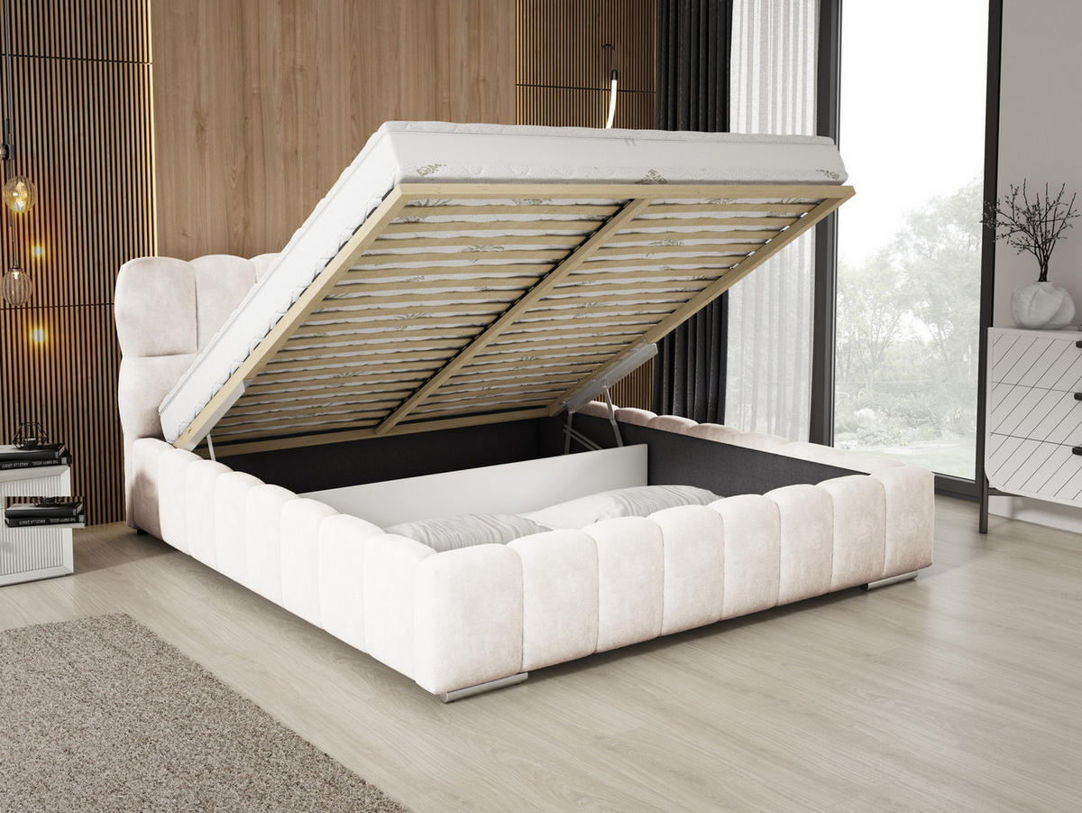 DOPPELBETT 160x200 cm Avilla mit Bettkasten, Lattenrost, Samt, Creme - Creme, Holz/Textil (160/200cm) - Emporius