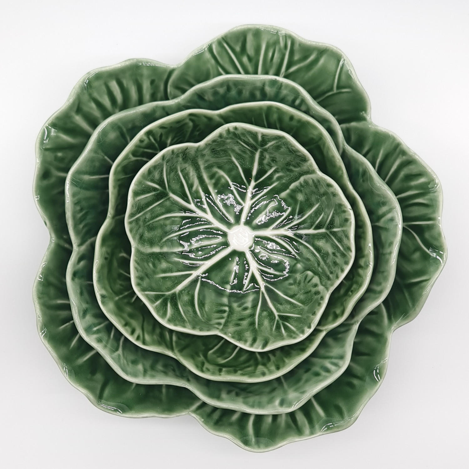 SCHALENSET 4-tlg. Keramik Blätter-Design Grün 22,9/17,8/15,2/12,1 cm - Grün, Keramik - Quality Elegance