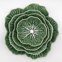 SCHALENSET 4-tlg. Keramik Blätter-Design Grün 22,9/17,8/15,2/12,1 cm - Grün, Keramik - Quality Elegance