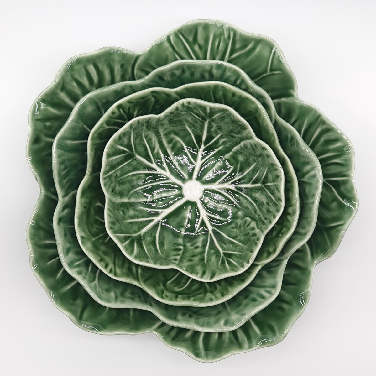 SCHALENSET 4-tlg. Keramik Blätter-Design Grün 22,9/17,8/15,2/12,1 cm - Grün, Keramik - Quality Elegance