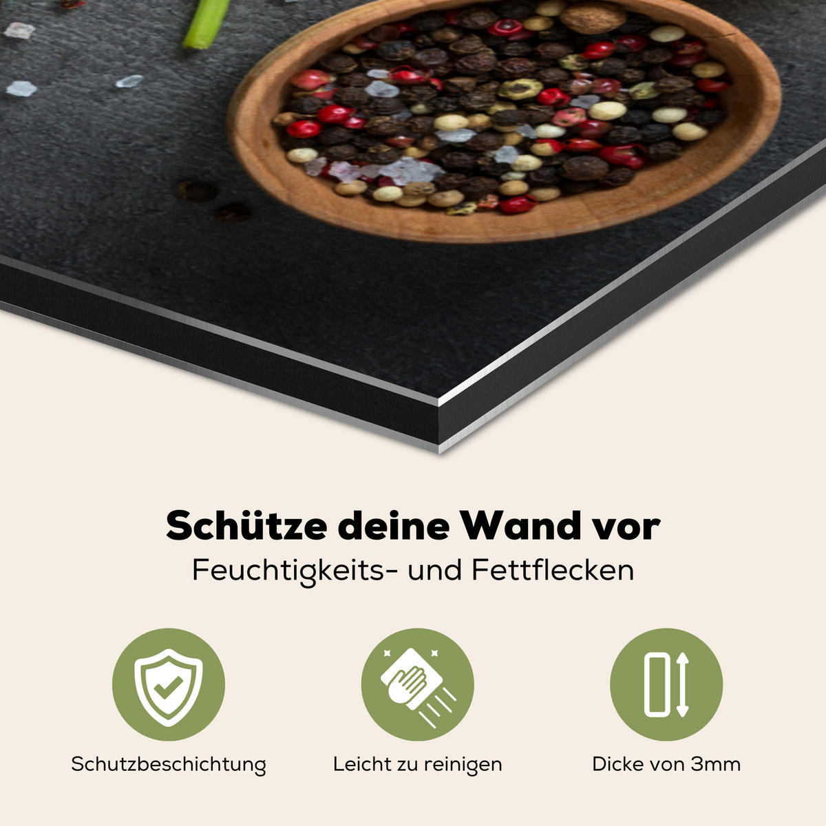SPRITZSCHUTZ KÜCHE Limette - Kräuter - Gewürze - Grün - Grau - Beton 90x60 cm - Grün, Metall (90/0.3/60cm) - MuchoWow