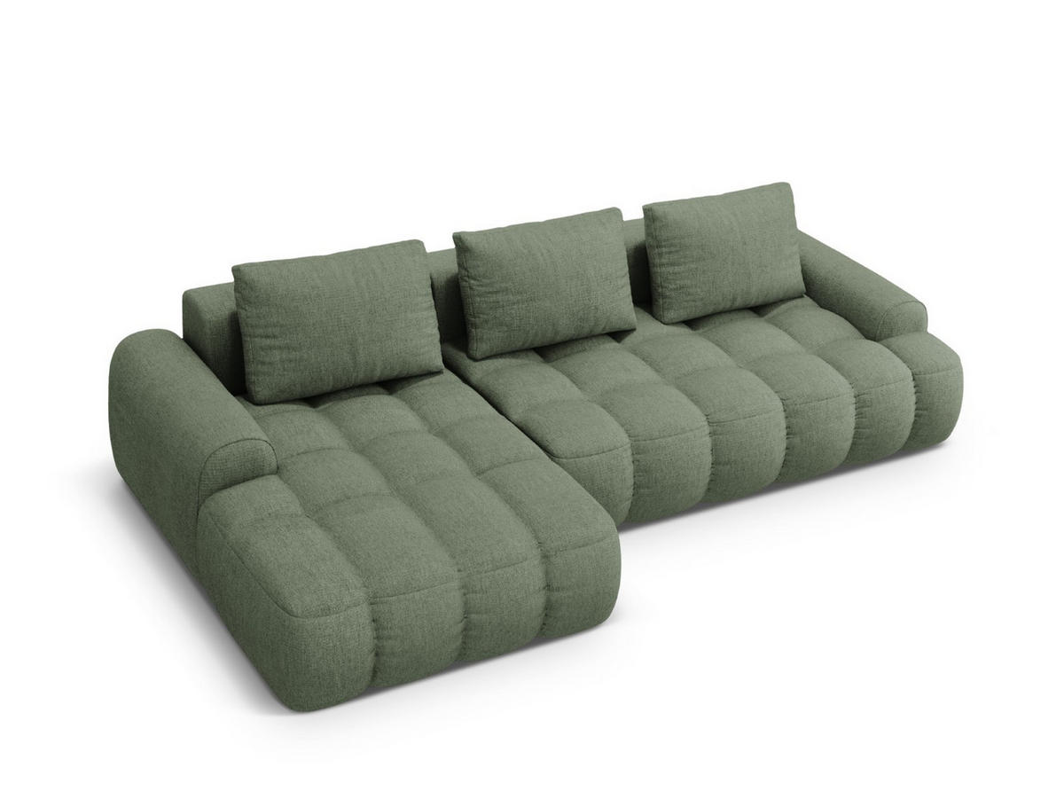 AUSKLAPPBARES-ECKSOFA links mit Container Linz aus strukturiertem Stoff dunkles olivgrün 3 Sitzplätze - Dunkelgrün, Textil (142/275cm) - Cosmopolitan Design
