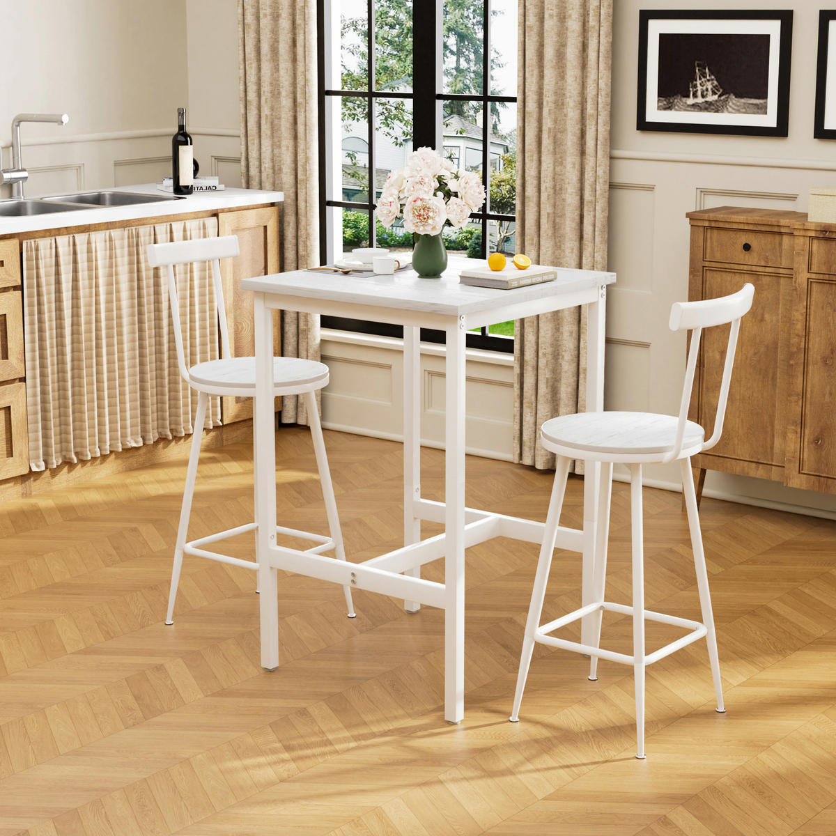 BARTISCH-SET DE-39323 2-teilig mit Rückenlehnen Weiß - Weiß, Holzwerkstoff (60/92/60cm) - ComfortXL
