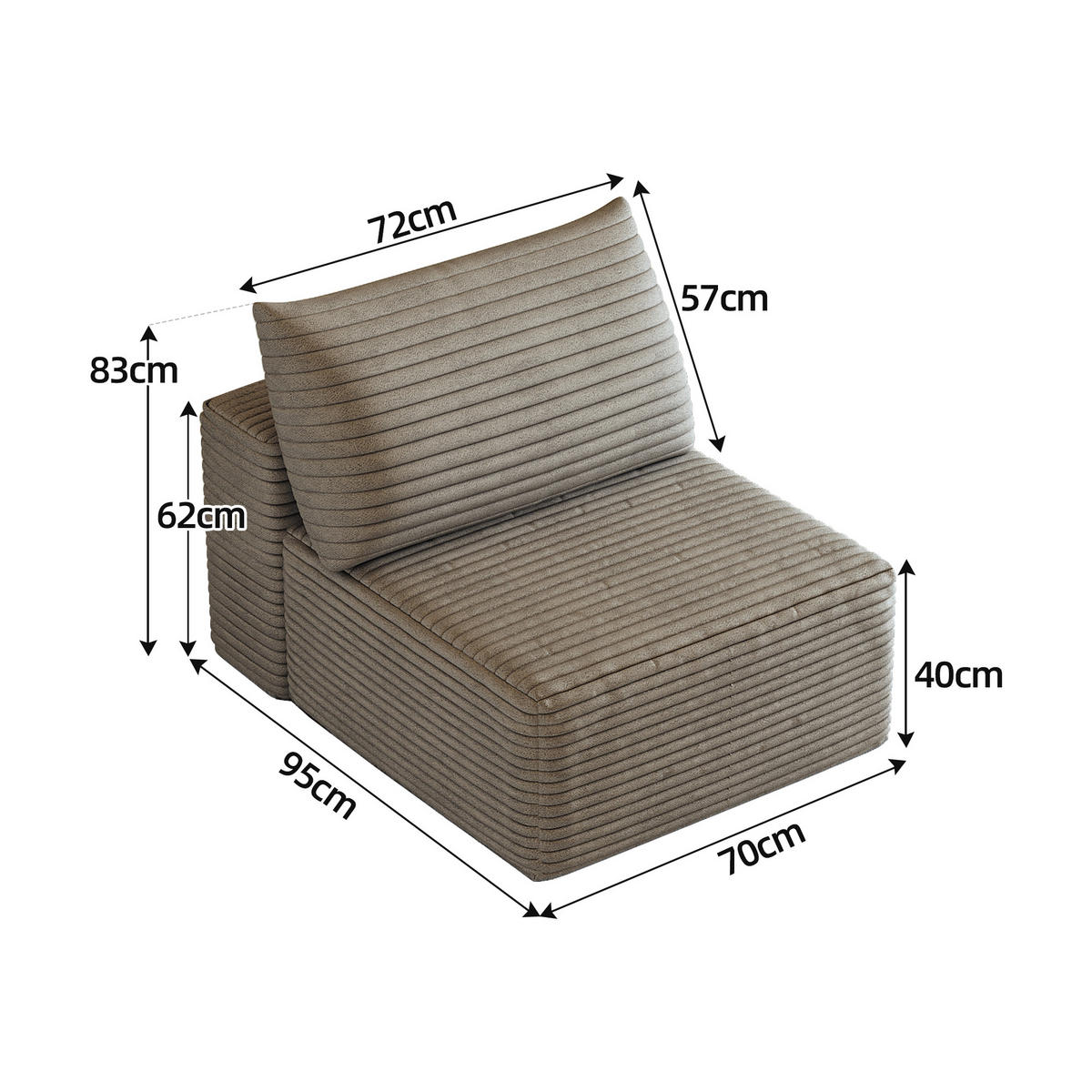 SOFAELEMENT DE-34721 Modulares 1‑Sitzer‑Element Kamel - Sandfarben, Textil (95/83/70cm) - ComfortXL