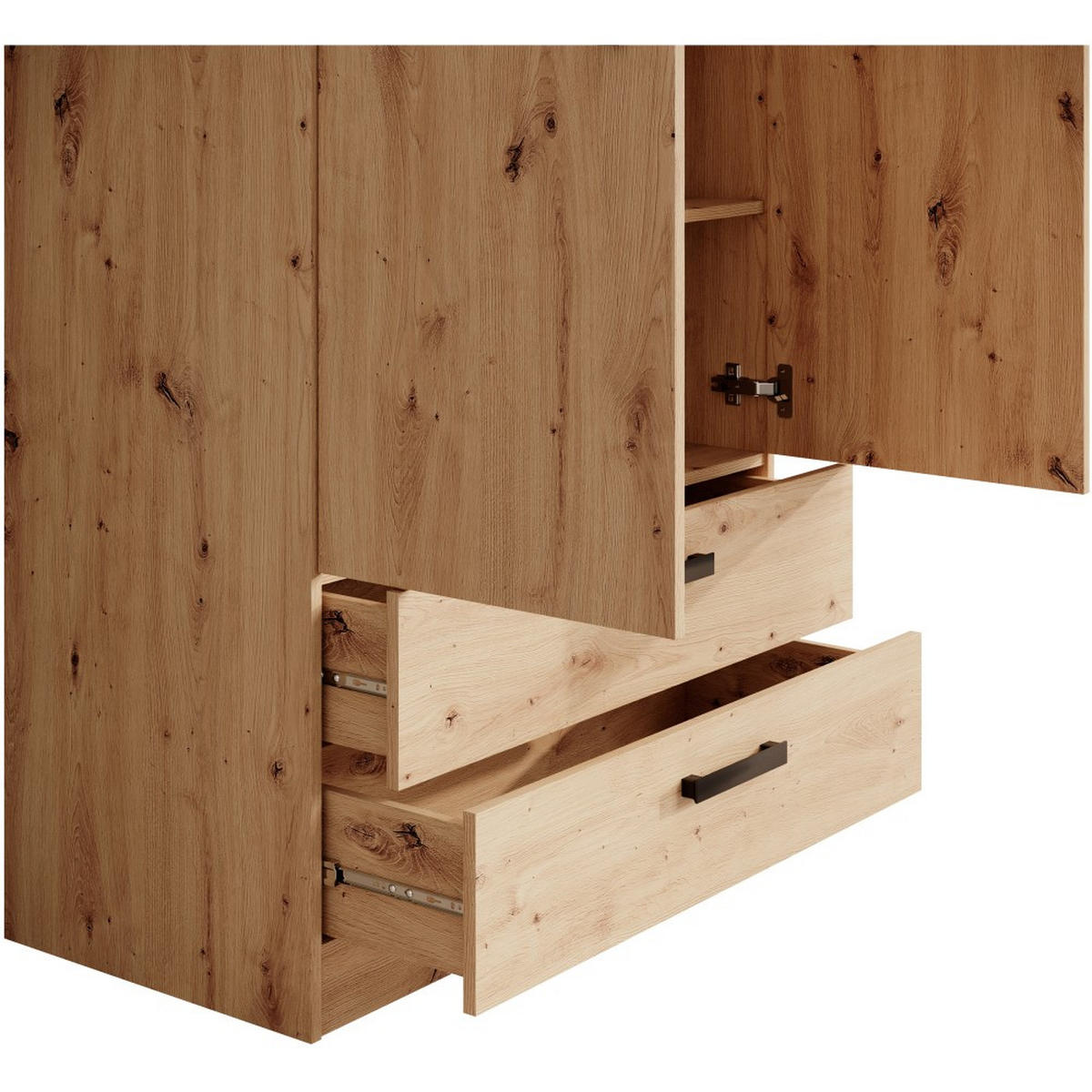 DREHTÜRENSCHRANK Trend, mit Schubladen, eiche Artisan - Schwarz/Eiche Artisan, Holzwerkstoff (90/180/50cm) - Beautysofa
