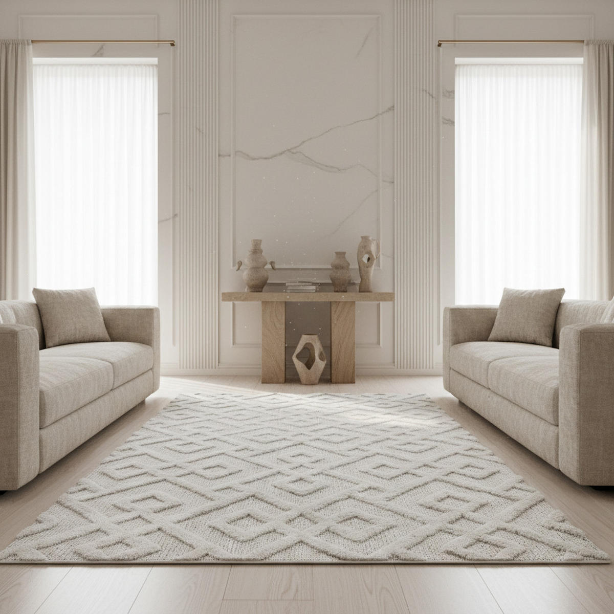 TEPPICH Hochflor Hoch-Tief Geometrisch Polypropylen Wohnzimmer Creme Rechteckig 200x290 - Beige, Textil (200/290cm) - KADIMA DESIGN