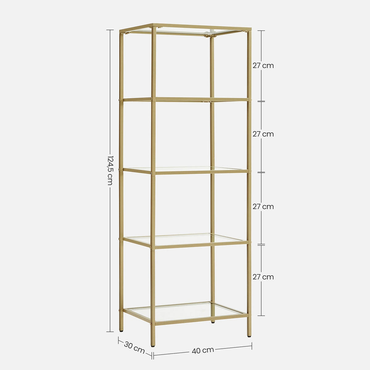 STANDREGAL BÜCHERREGAL - Goldfarben, Glas (30/125/40cm) - Hansiro