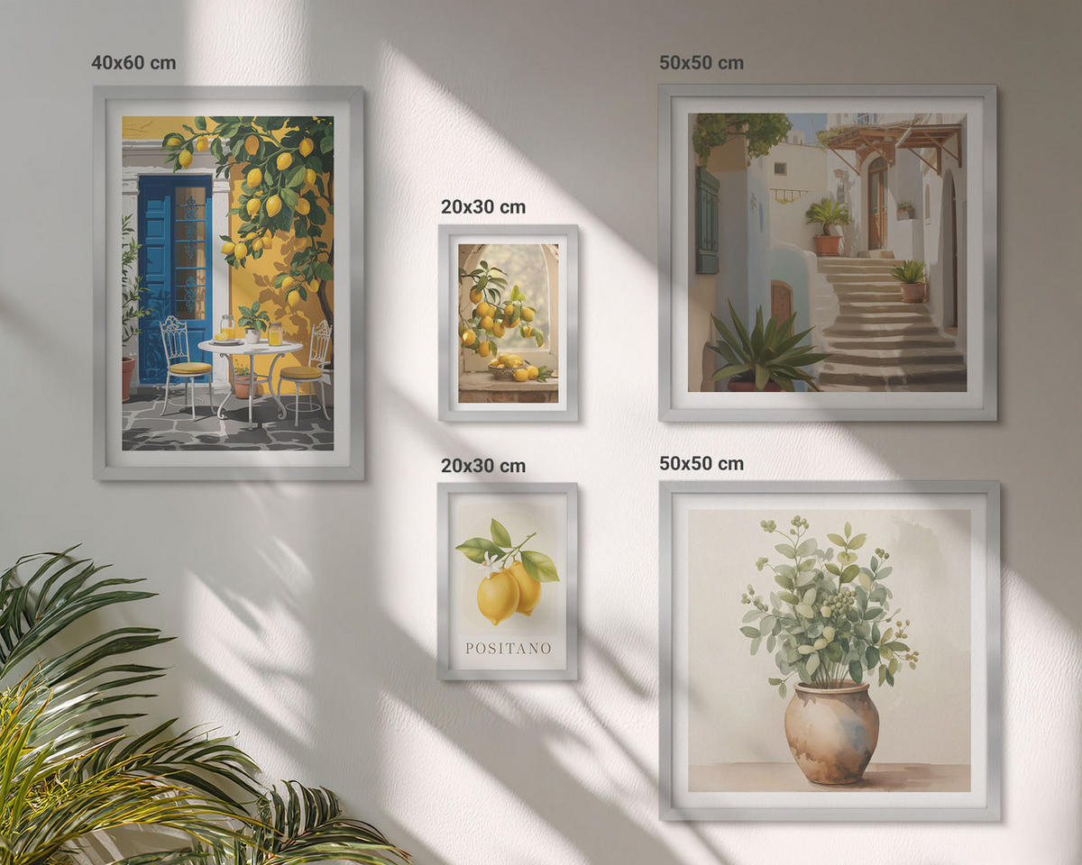 BILDER SET 5er Set - 50x50 cm & 20x30 cm & 40x60 cm Silberner Rahmen - Anker, Boot, Ruder, Strand - Silberfarben, Kunststoff (40/60cm) - TULUP