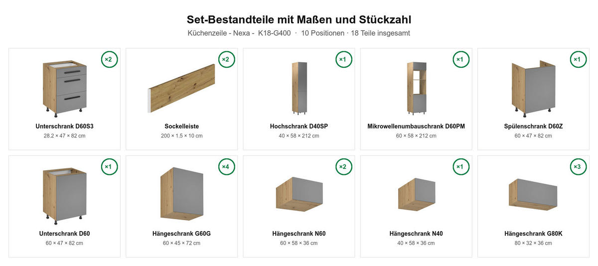 KÜCHENZEILE Nexa Beige & Woodline – 400 cm – K18-G400 - Hellbraun/Beige, Holzwerkstoff (400/248/58cm) - ROYAL24_MARKT