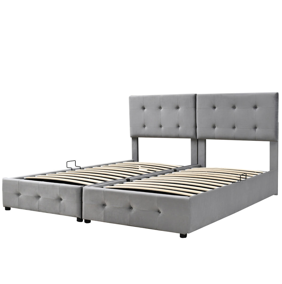 POLSTERBETT aus Samtstoff 180x200 cm Grau mit hydraulischem Stauraum, verstellbarem Kopfteil und 2-in-1-Funktion - Grau, Textil (180/200cm) - Modfu