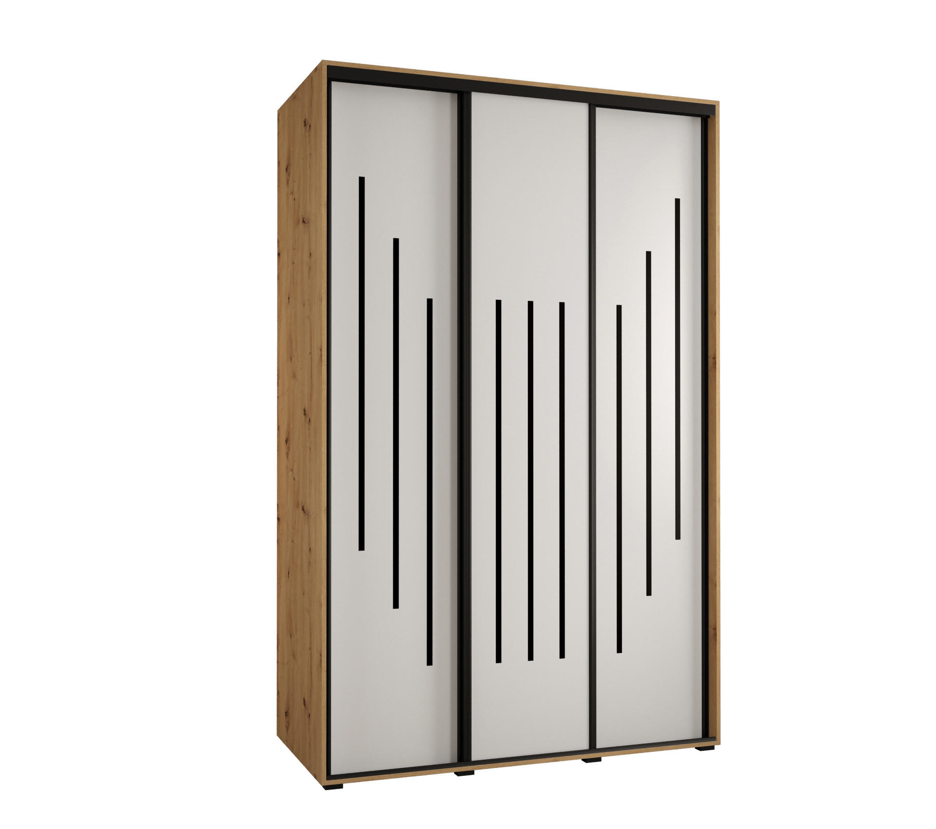 Abiks Möbel Schwebetürenschrank Eiche Artisan, Weiß, Schwarz 150x235x45 cm