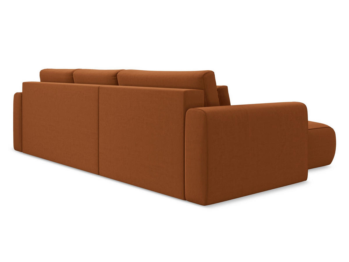 ECKSOFA mit Schlaffunktion Samt Stoff Orange - Terra cotta/Schwarz, Kunststoff/Textil (149/278cm) - Makamii