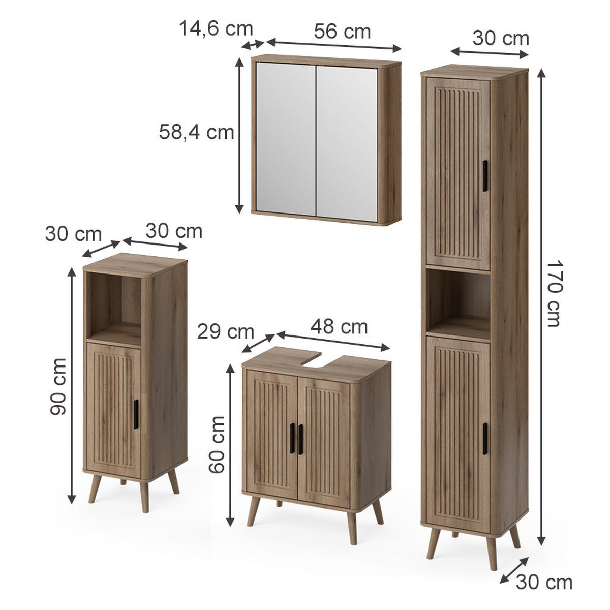 SET KUPAONSKOG NAMJEŠTAJA Skara, Hrast, 4 Teile - boje hrasta, drvni materijal (48/60/29cm) - Vicco