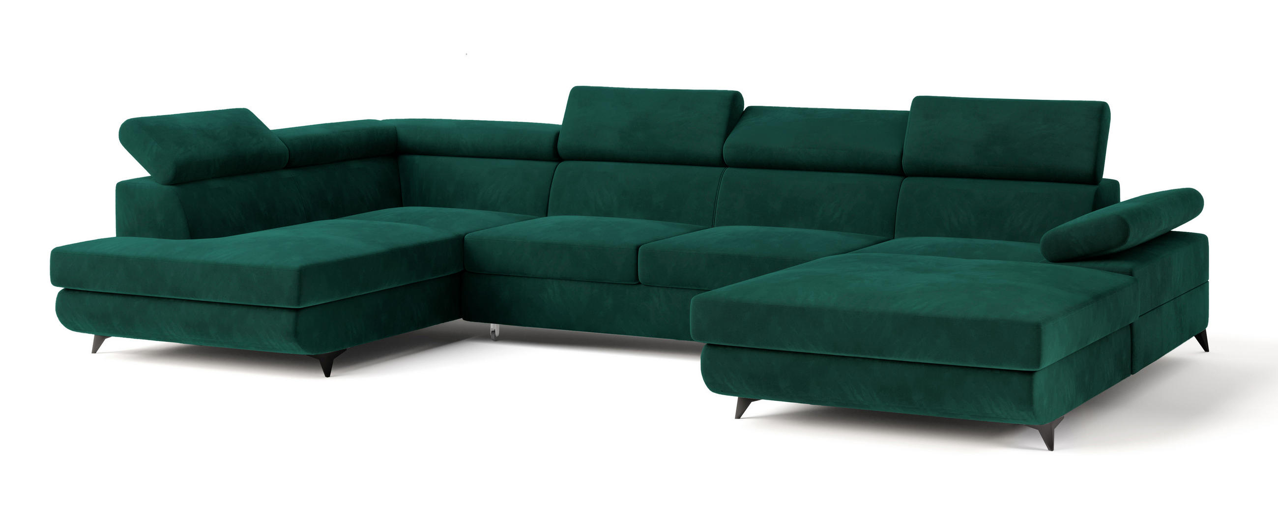 WOHNLANDSCHAFT RUBANO L-S Grün Velours-Stoff mit Schlaffunktion - Grün, Holz (339/89/190cm) - MASSENO