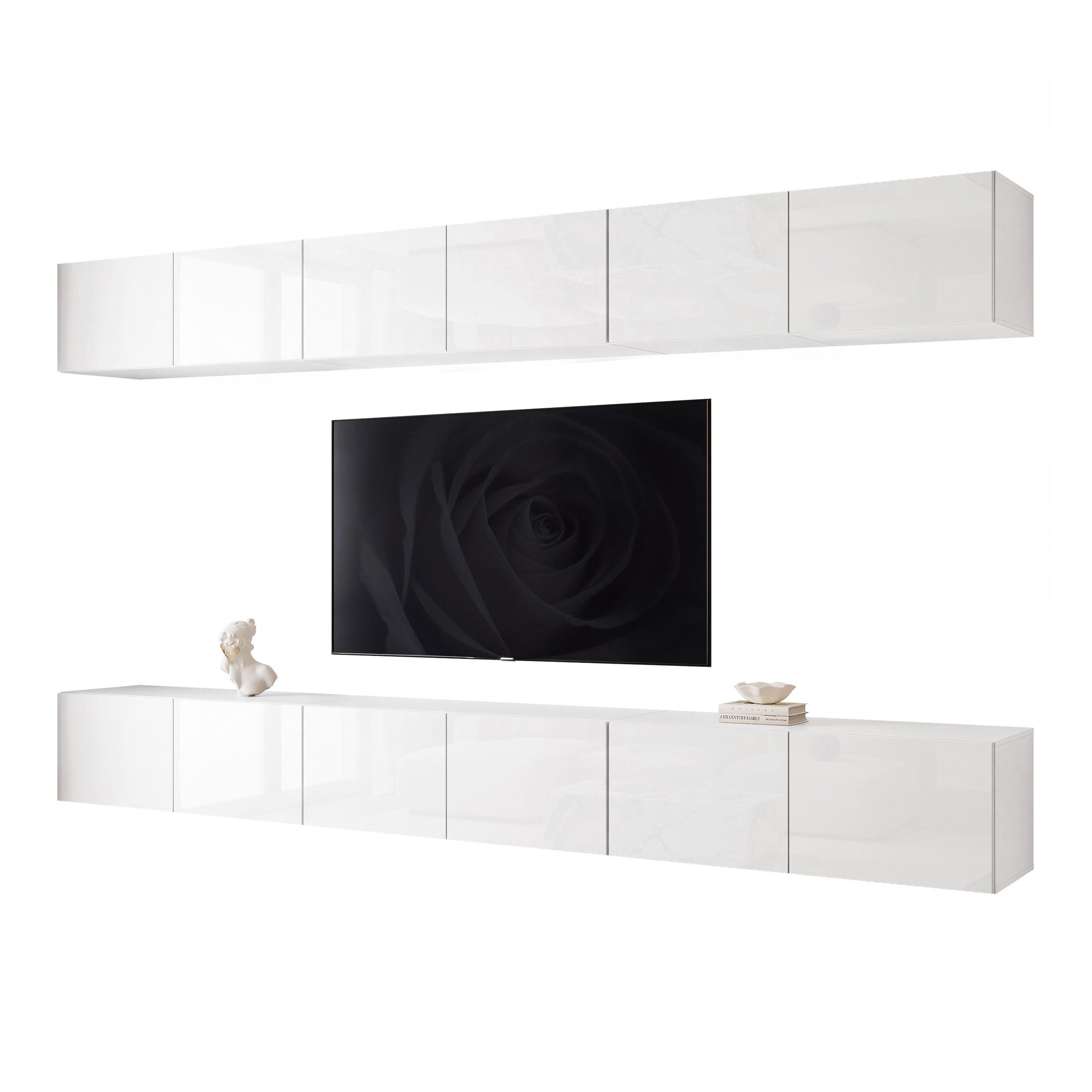 TV-LOWBOARD ANGEL V mit LED-Beleuchtung, 300 cm Weiß Hochglanz - Weiß Hochglanz, Holzwerkstoff (300/36/40cm) - Idohome