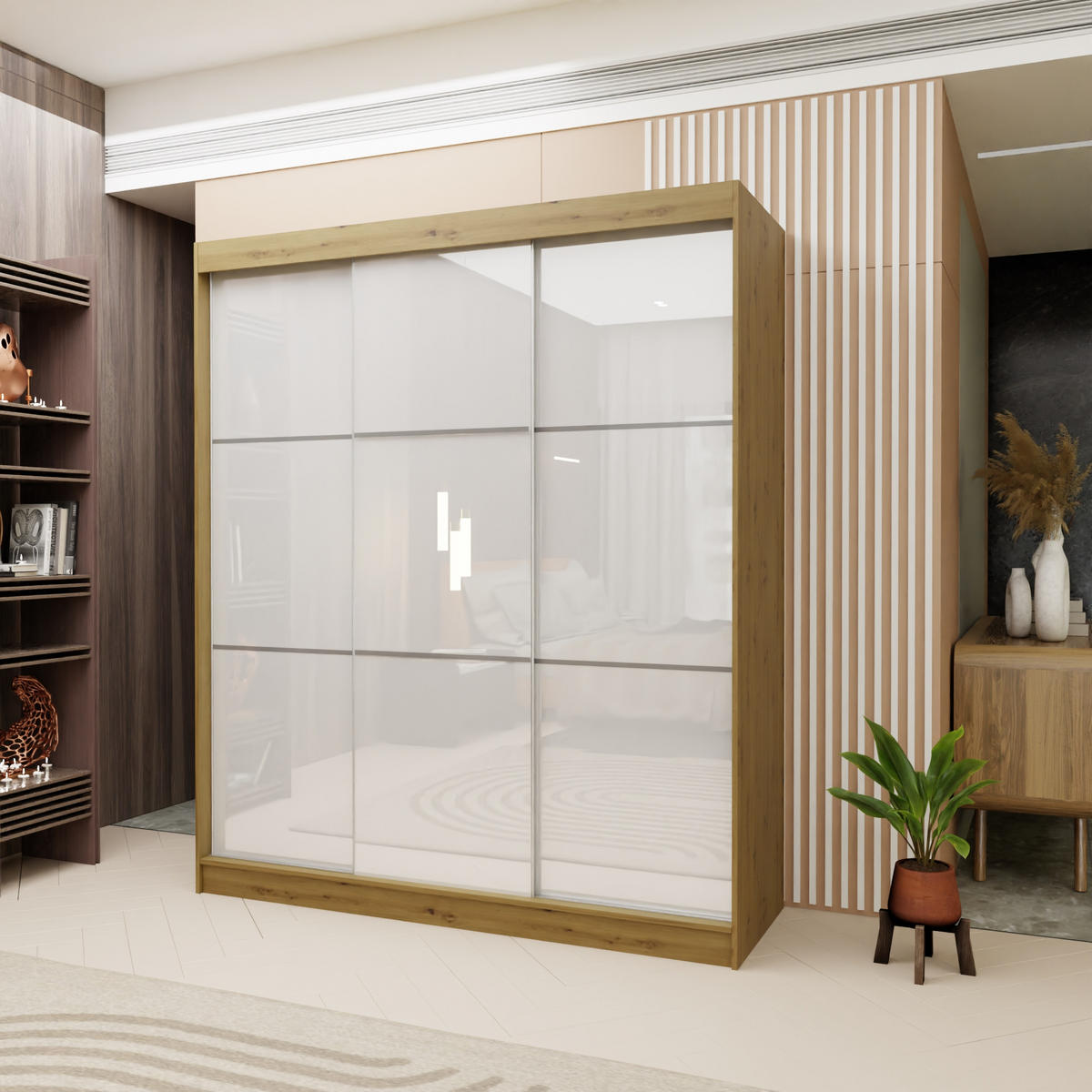 SCHWEBETÜRENSCHRANK VITALE 180/216/61 cm 3-türig Eiche Artisan - Weiß/Eiche Artisan, Holzwerkstoff (180/216/61cm) - MASSENO