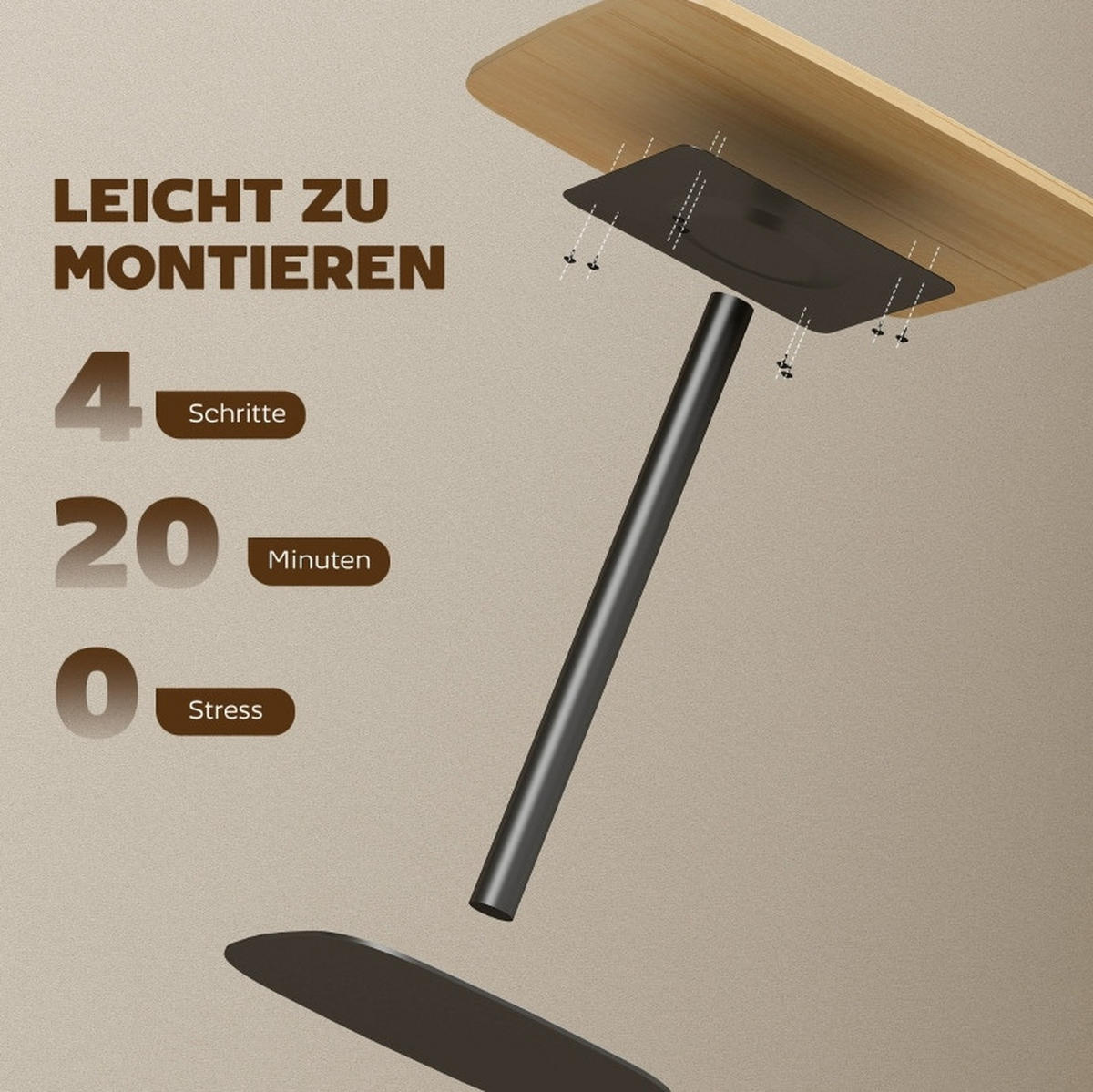 ESSTISCH aus Holz 60x60x75 cm Naturholz mit lackierter Oberfläche, abgerundeten Ecken und Stahlbasis - Braun, Holz (60/60/75cm) - Modfu