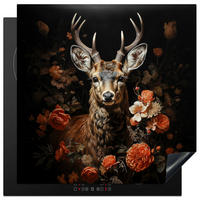 HERDABDECKPLATTE Hirsch - Tier - Blumen - Natur - Botanisch 78x78 cm - Kupferfarben, Kunststoff (78/0.2/78cm) - MuchoWow