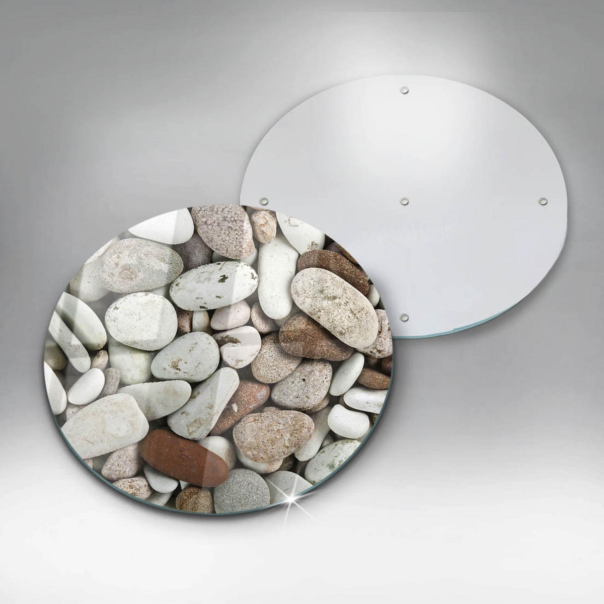 GLASPLATTE Ø 40 cm Hintergrund Kleine Steine - Taupe, Glas (40/40cm) - Wallfluent