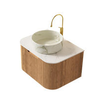 WASCHTISCHKOMBI mit Aufsatzbecken und Soft-Close-Schublade in Naturholz/Weiß - Naturfarben, Stein (48/49.1/61cm) - BEAOK