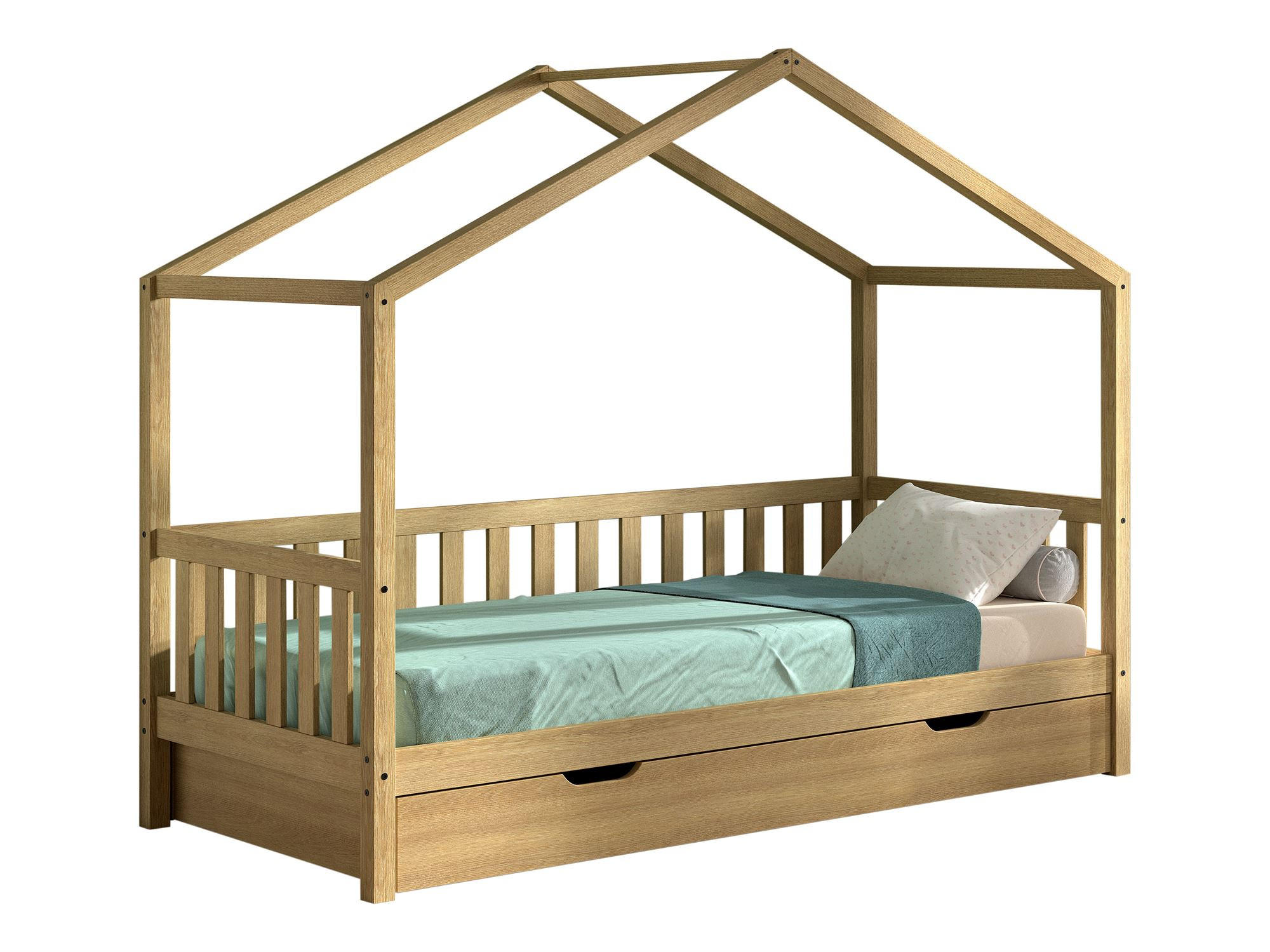 HAUSBETT Kapua Eiche massiv Natur Dachaufbau 90x200 - Eichefarben, Holz (90/200cm) - 58aufmkessel
