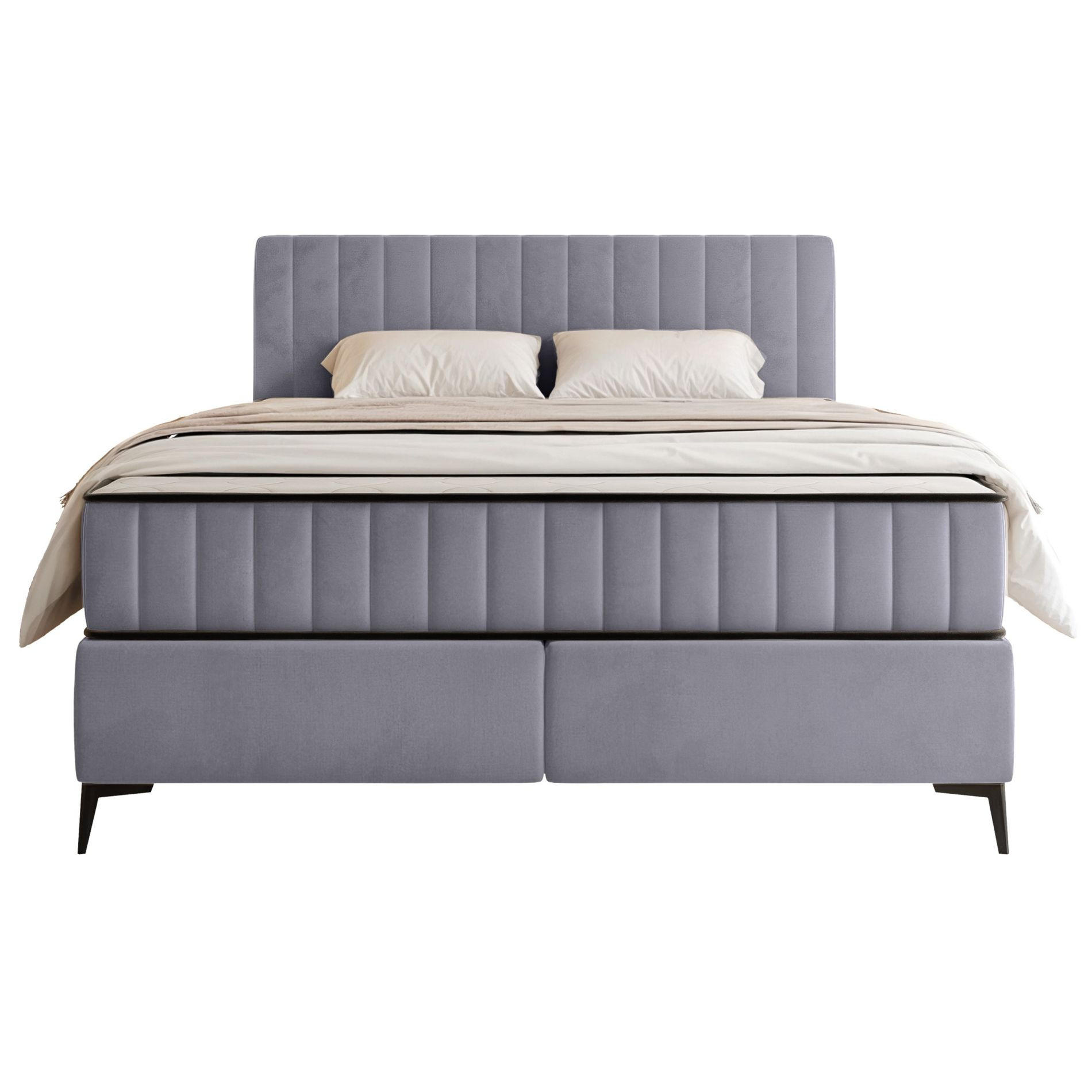 BOXBETT Mufasso Hellgrau Samtbezug 160x200 cm - Hellgrau/Schwarz, Textil/Metall (160/200cm) - Selsey