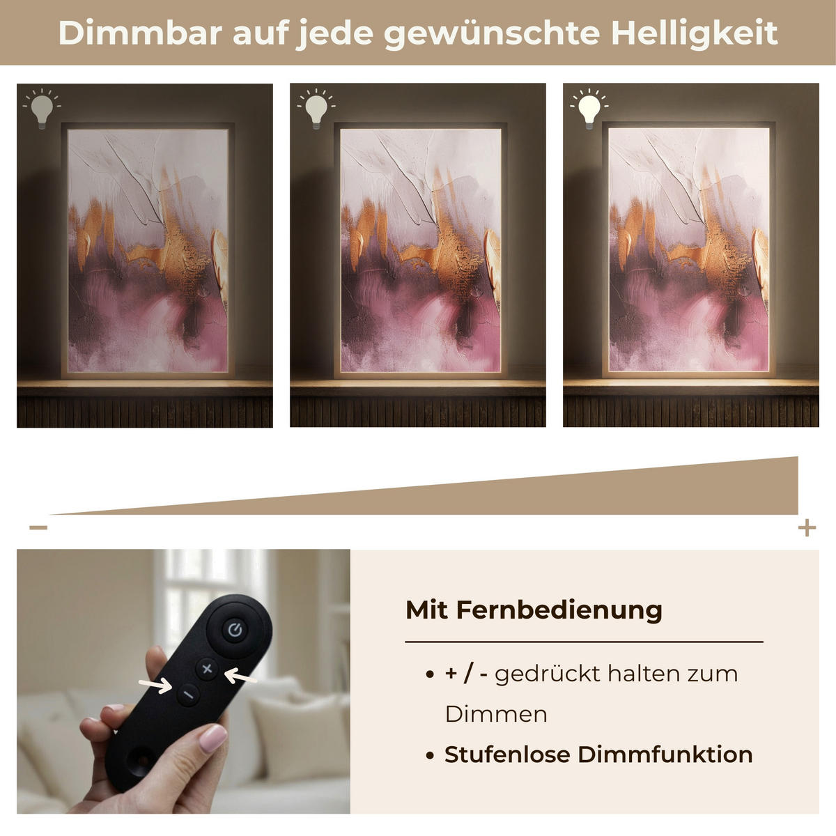 NÁSTĚNNÁ LAMPA S AKUMULÁTOREM Fialová - abstraktní - barva - zlatá 40x60 cm - světle fialová, kompozitní dřevo (40/60/8cm) - OnlyWow