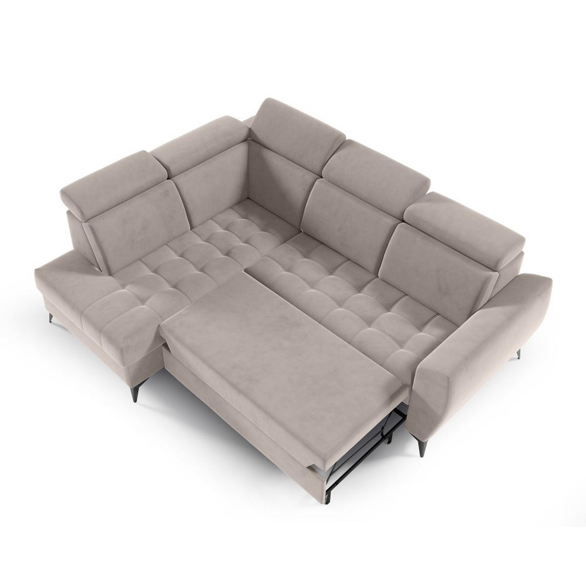 ECKSCHLAFSOFA Aurora II mit verstellbare Kopfstützen, Beige, links - Beige/Schwarz, Textil (266/204cm) - Beautysofa