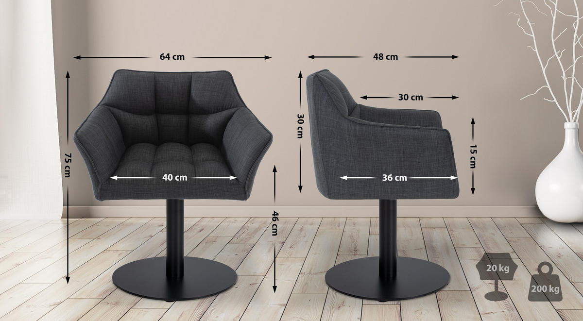 SESSEL Stoff dunkelgrau - Dunkelgrau/Schwarz, Textil/Metall (64/75/48cm) - CLP